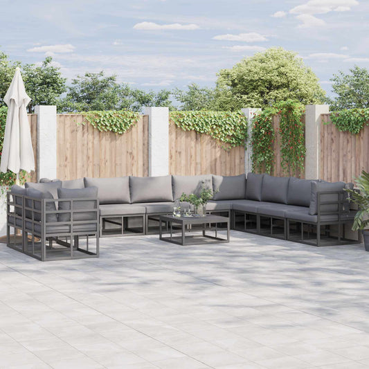 Garden Sofa Set 10 pcs Black Aluminium