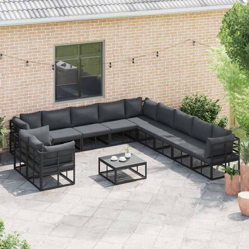 Garden Sofa Set with Cushion 11 pcs Black Aluminium