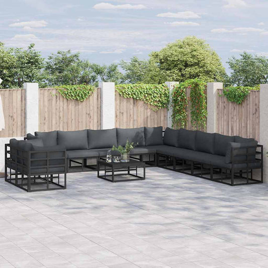 Garden Sofa Set 12 pcs Black Aluminium
