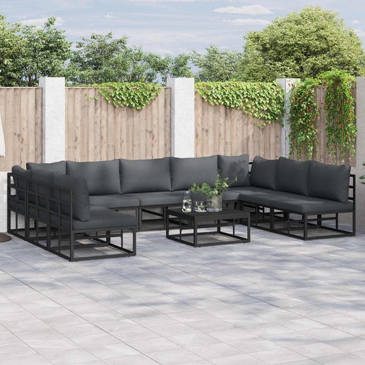 Garden Sofa Set 10 pcs Black Aluminium
