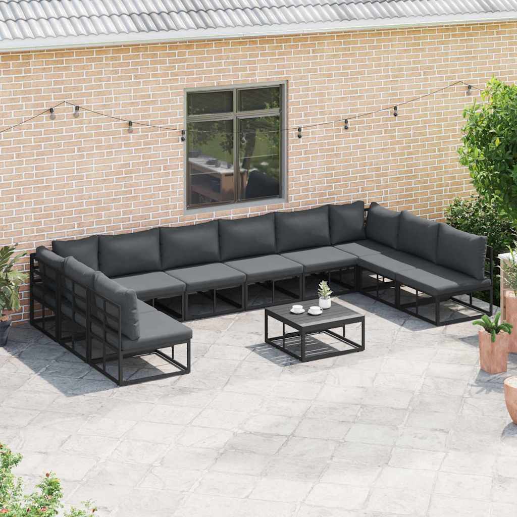 Garden Sofa Set with Cushion 11 pcs Black Aluminium