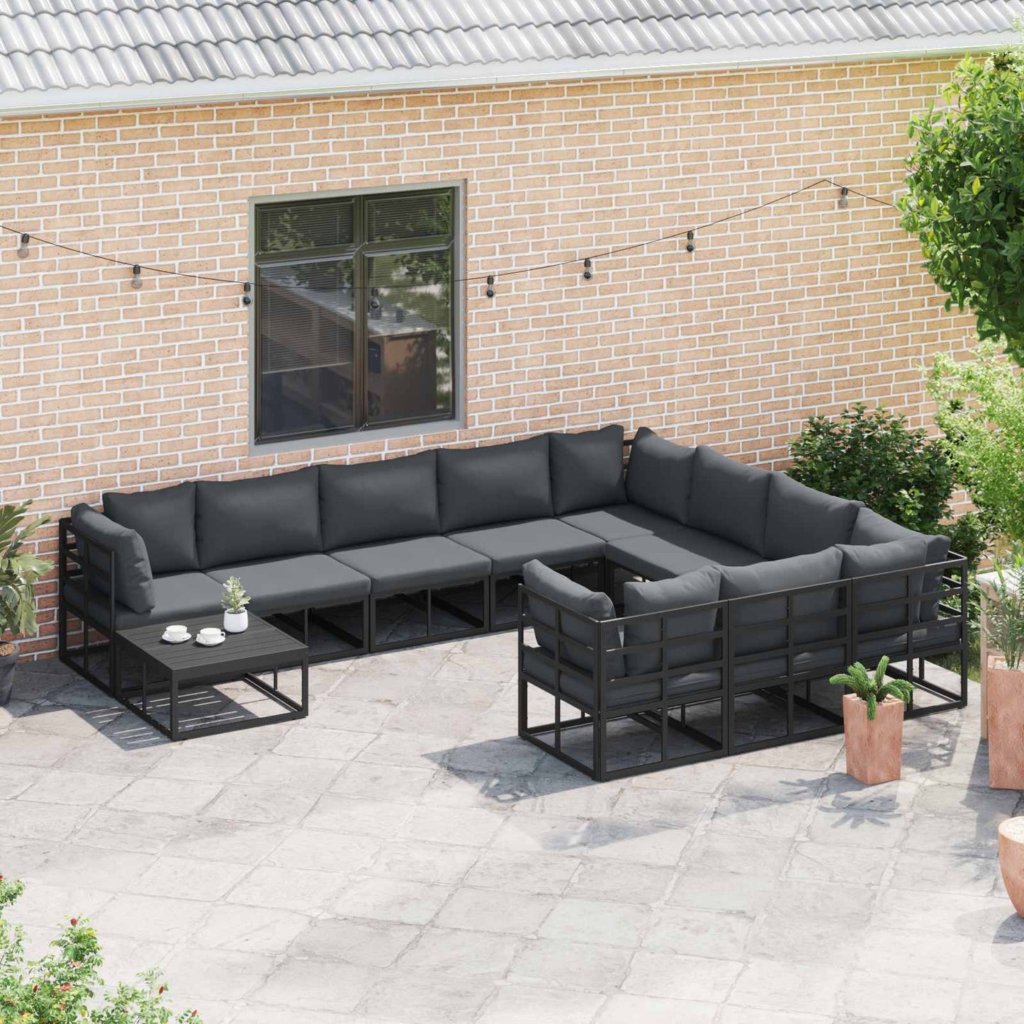 Garden Sofa Set with Cushion 11 pcs Black Aluminium