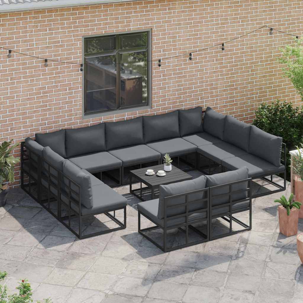 Garden Sofa Set with Cushion 11 pcs Black Aluminium