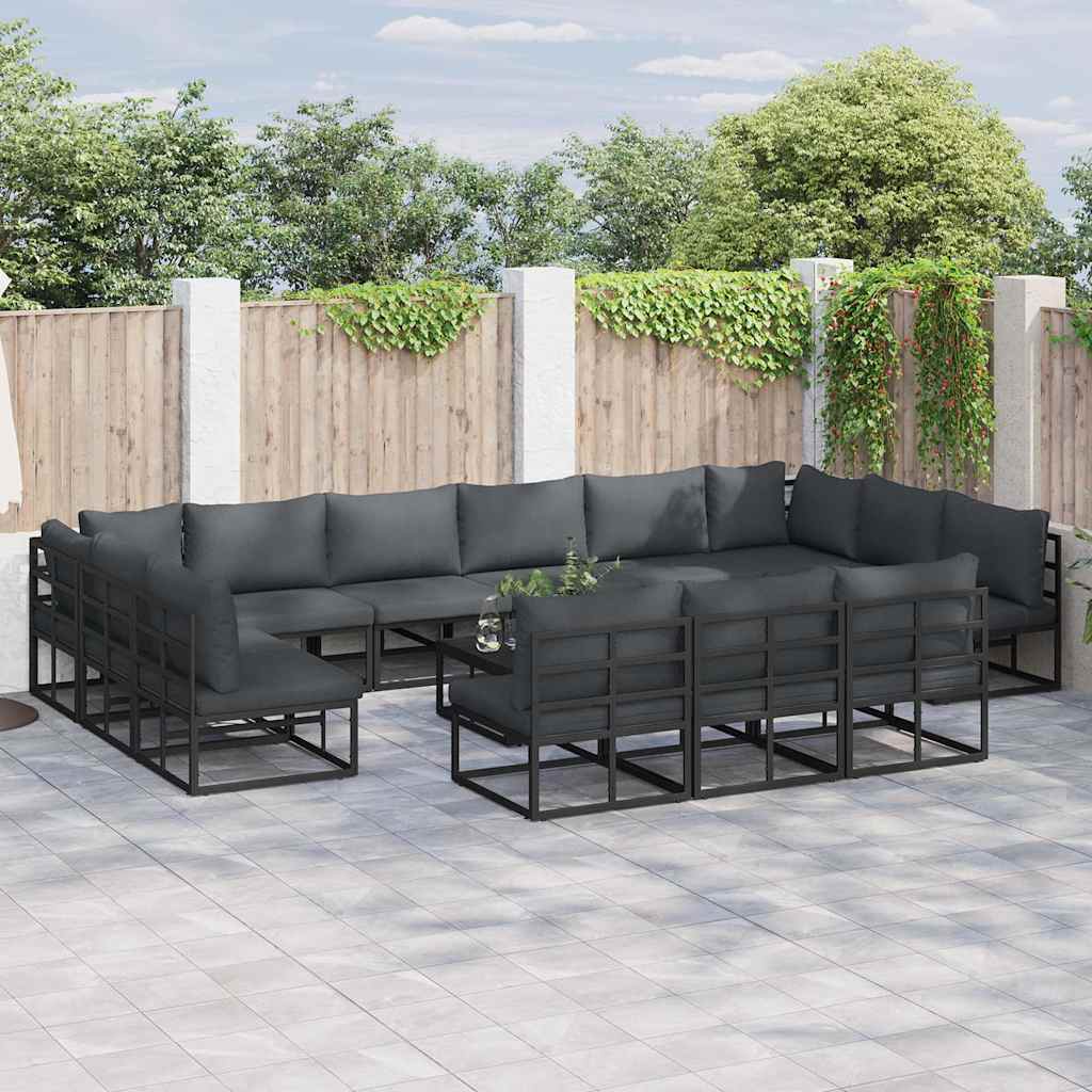 Garden Sofa Set with Cushion 13 pcs Black Aluminium