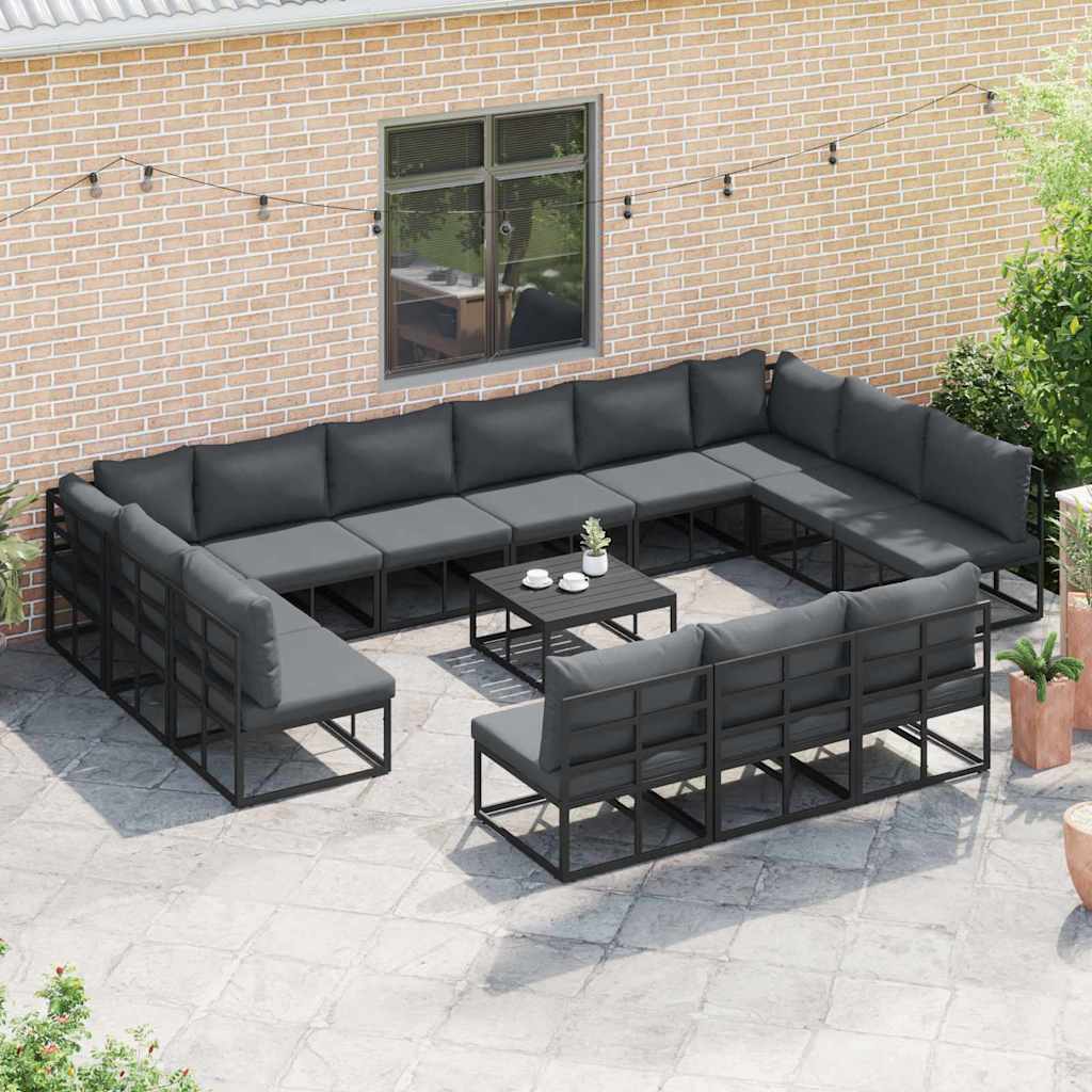 Garden Sofa Set with Cushion 13 pcs Black Aluminium