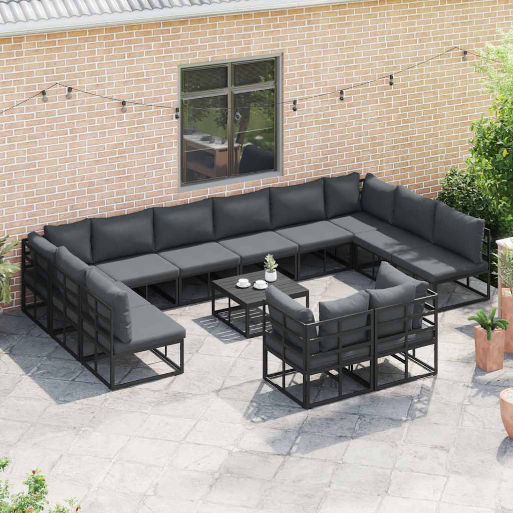 Garden Sofa Set with Cushion 12 pcs Black Aluminium
