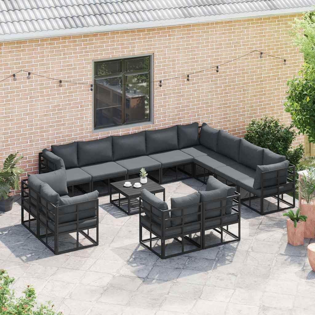Garden Sofa Set with Cushion 12 pcs Black Aluminium