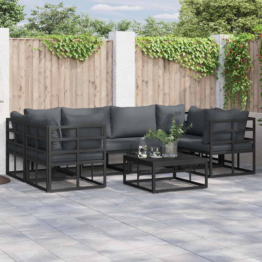 Garden Sofa Set with Cushion 6 pcs Black Aluminium