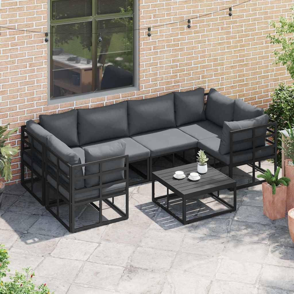 Garden Sofa Set with Cushion 6 pcs Black Aluminium