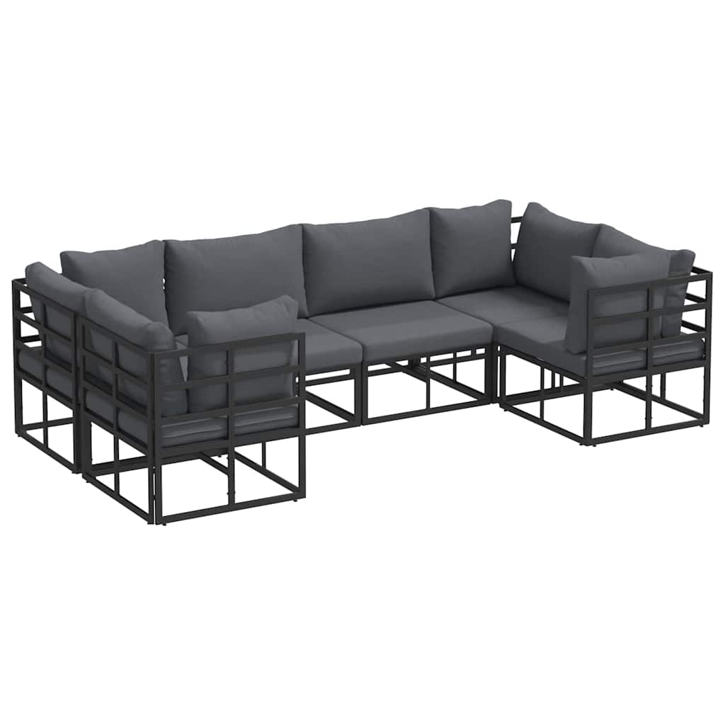 Garden Sofa Set with Cushion 6 pcs Black Aluminium
