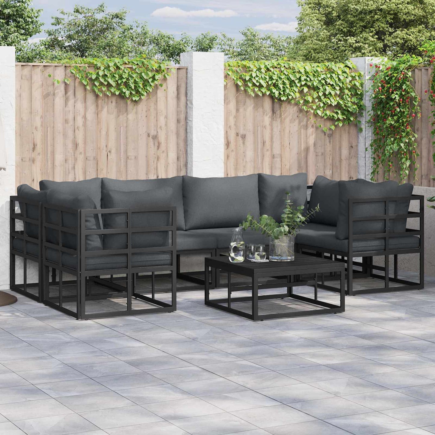 Garden Sofa Set with Cushion 7 pcs Black Aluminium