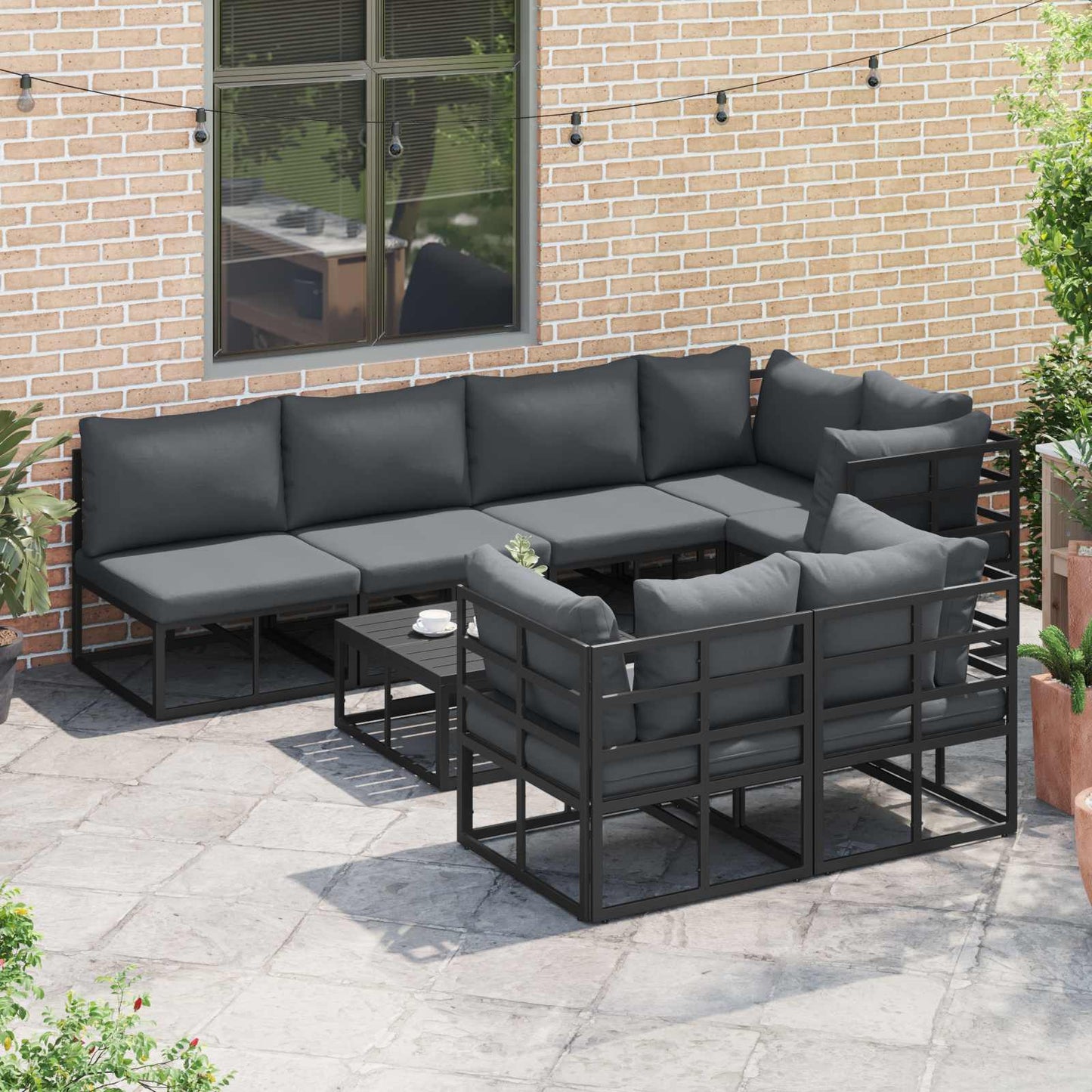 Garden Sofa Set with Cushion 8 pcs Black Aluminium