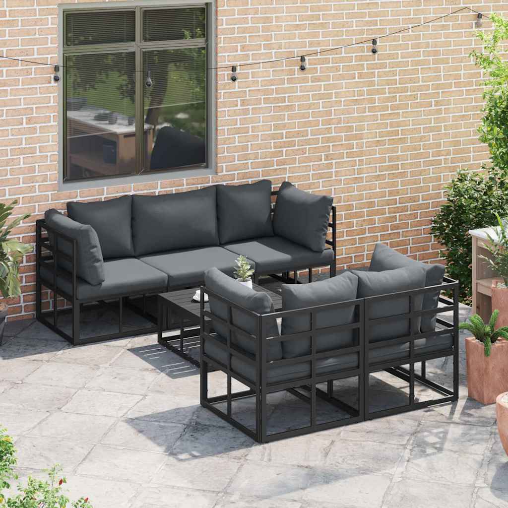 Garden Sofa Set with Cushion 6 pcs Black Steel