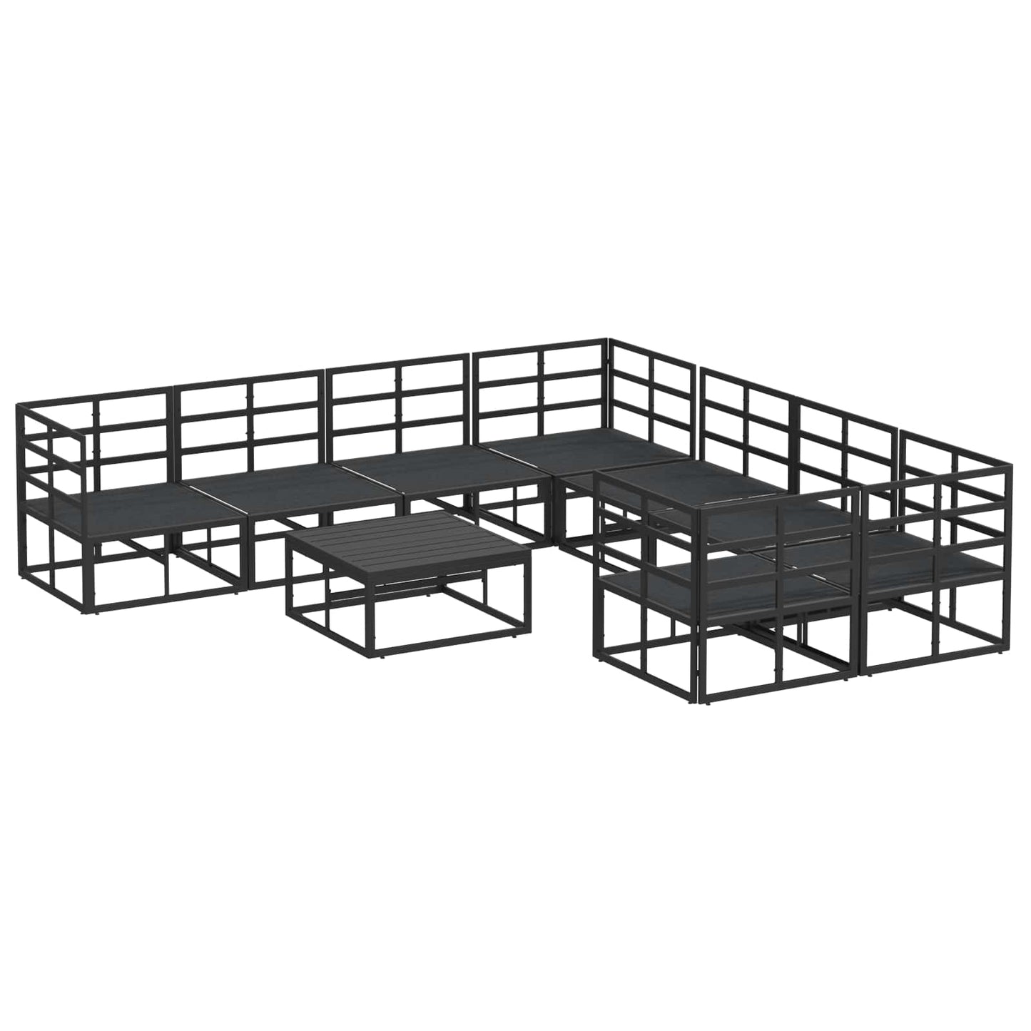 Garden Sofa Set with Cushion 9 pcs Black Steel