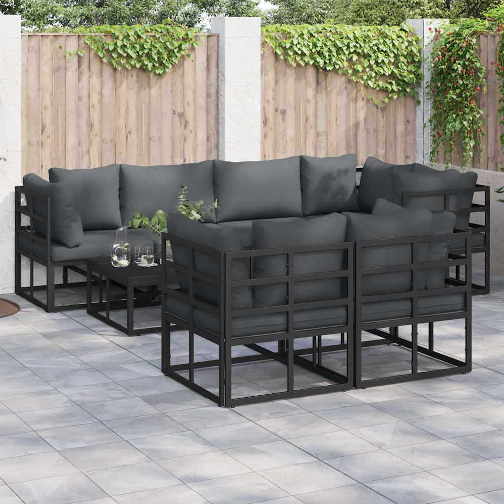 Garden Sofa Set with Cushion 7 pcs Black Steel