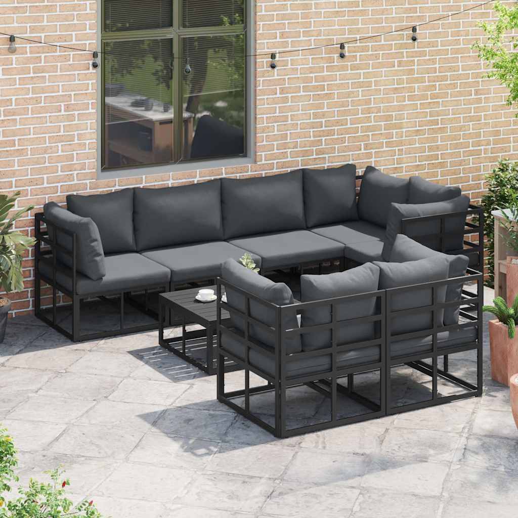 Garden Sofa Set with Cushion 7 pcs Black Steel