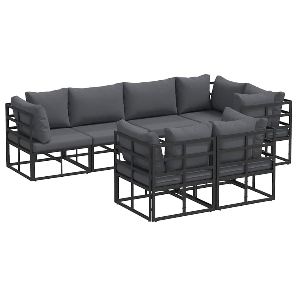 Garden Sofa Set with Cushion 7 pcs Black Steel