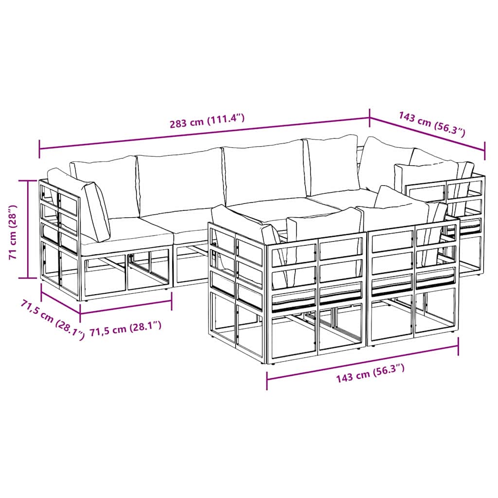 Garden Sofa Set with Cushion 7 pcs Black Steel