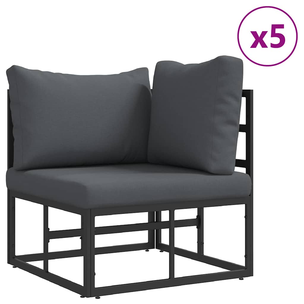Garden Sofa Set with Cushion 7 pcs Black Steel