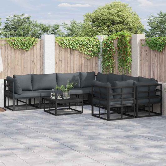 Garden Sofa Set with Cushion 8 pcs Black Steel