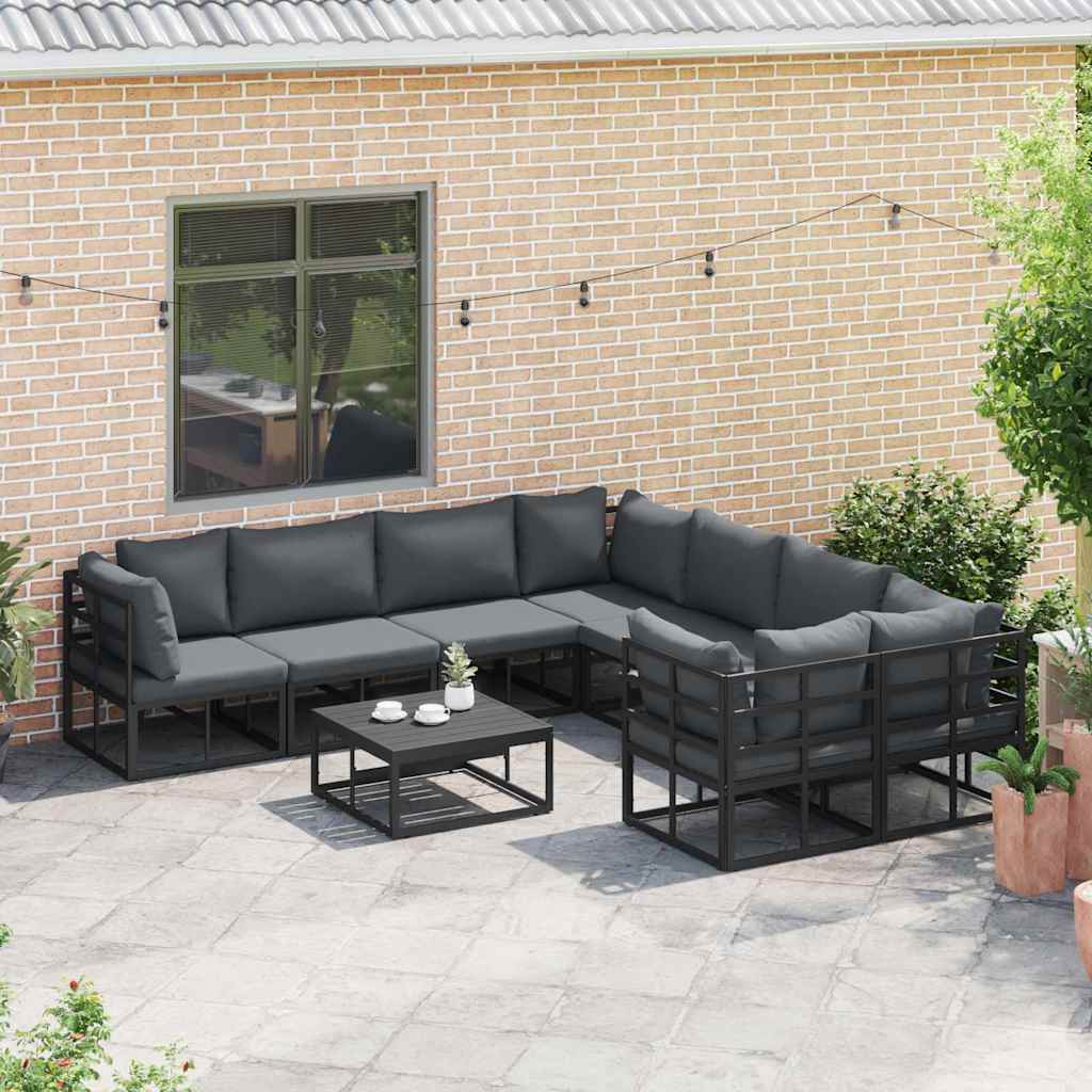 Garden Sofa Set with Cushion 8 pcs Black Steel