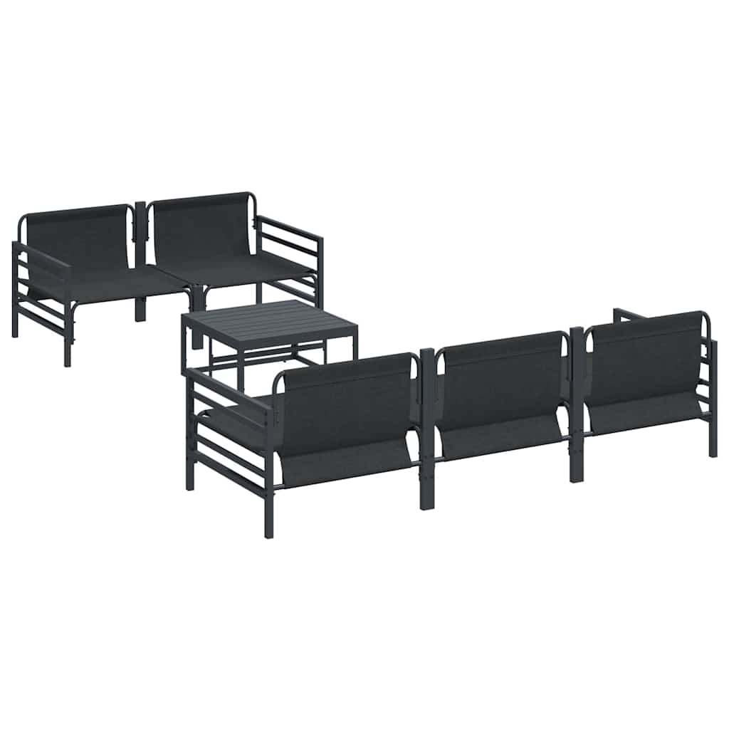 Garden Sofa Set with Cushion 6 pcs Black Steel