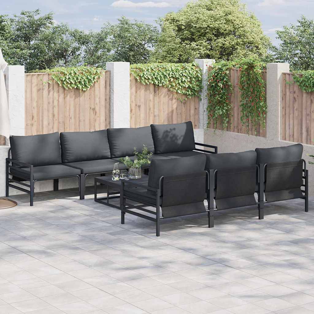 Garden Sofa Set with Cushion 8 pcs Black Steel