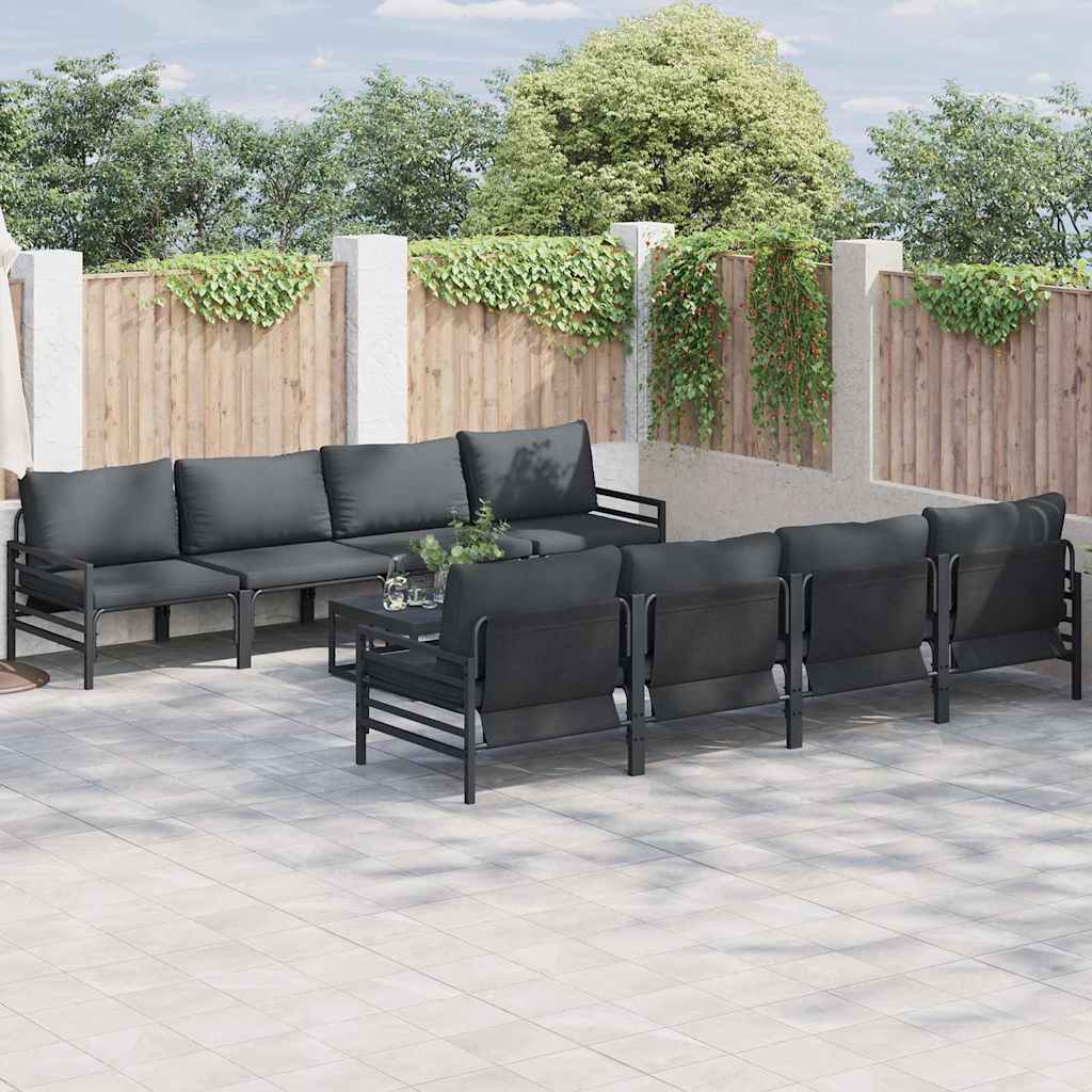 Garden Sofa Set with Cushion 9 pcs Black Steel