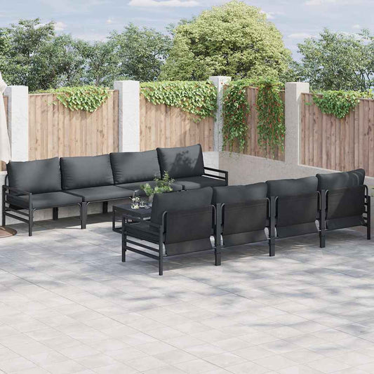 Garden Sofa Set with Cushion 9 pcs Black Steel
