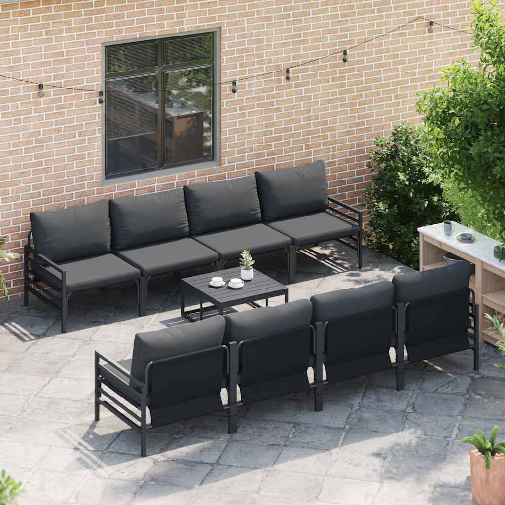 Garden Sofa Set with Cushion 9 pcs Black Steel