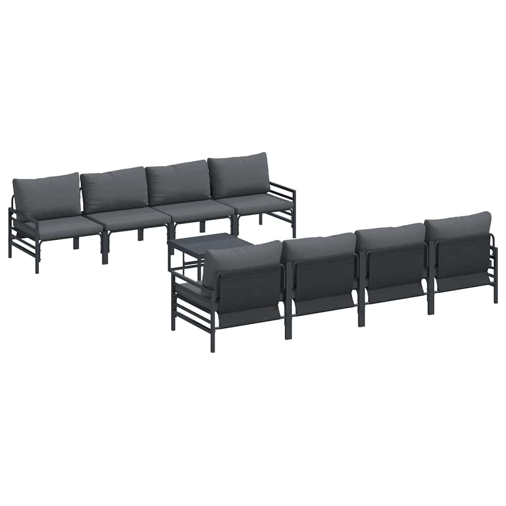 Garden Sofa Set with Cushion 9 pcs Black Steel