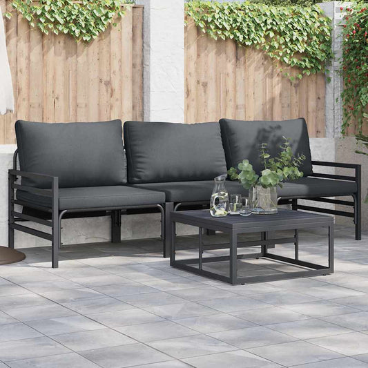 Garden Sofa Set with Cushion 4 pcs Black Steel