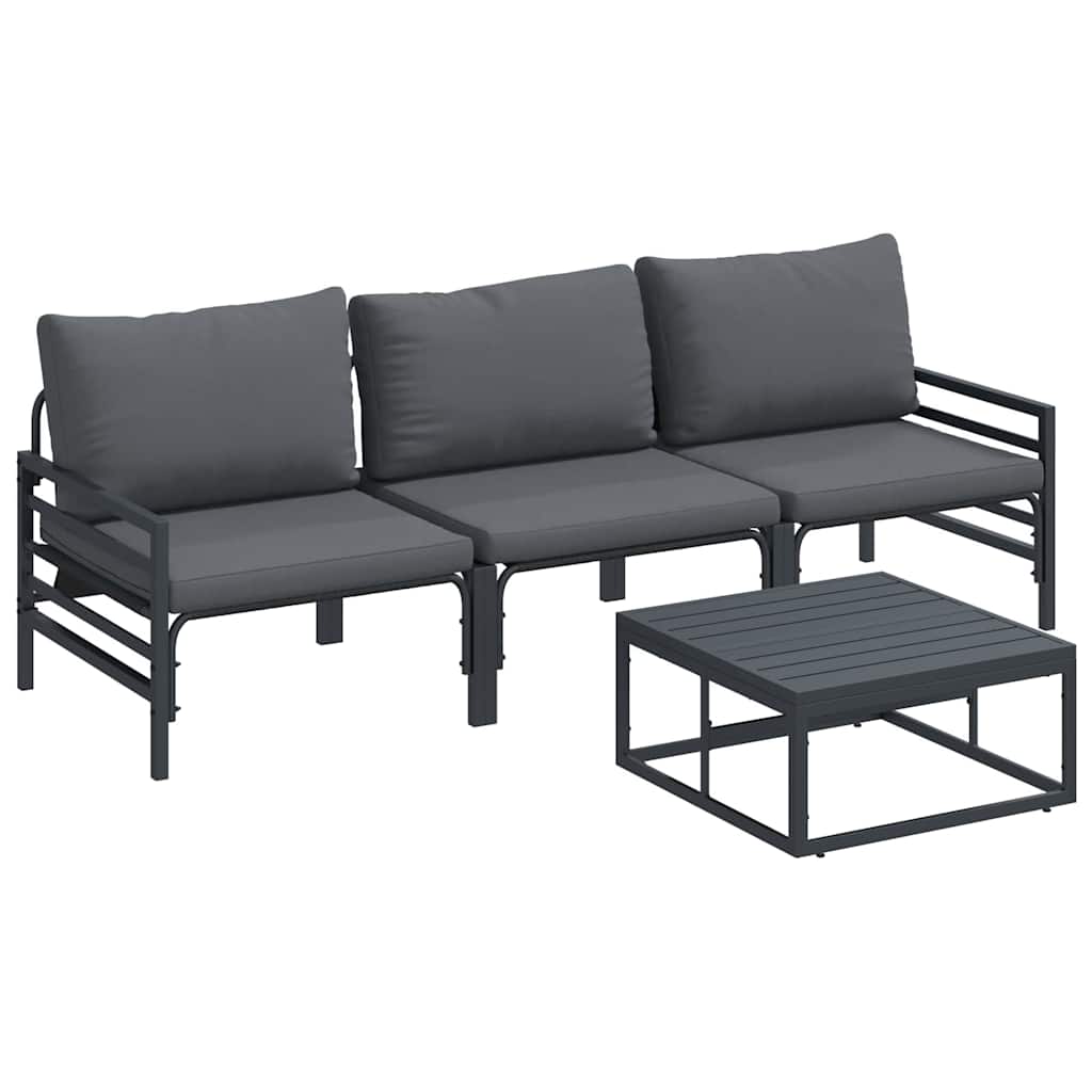Garden Sofa Set with Cushion 4 pcs Black Steel