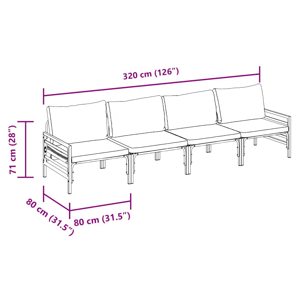 Garden Sofa Set with Cushion 4 pcs Black Steel