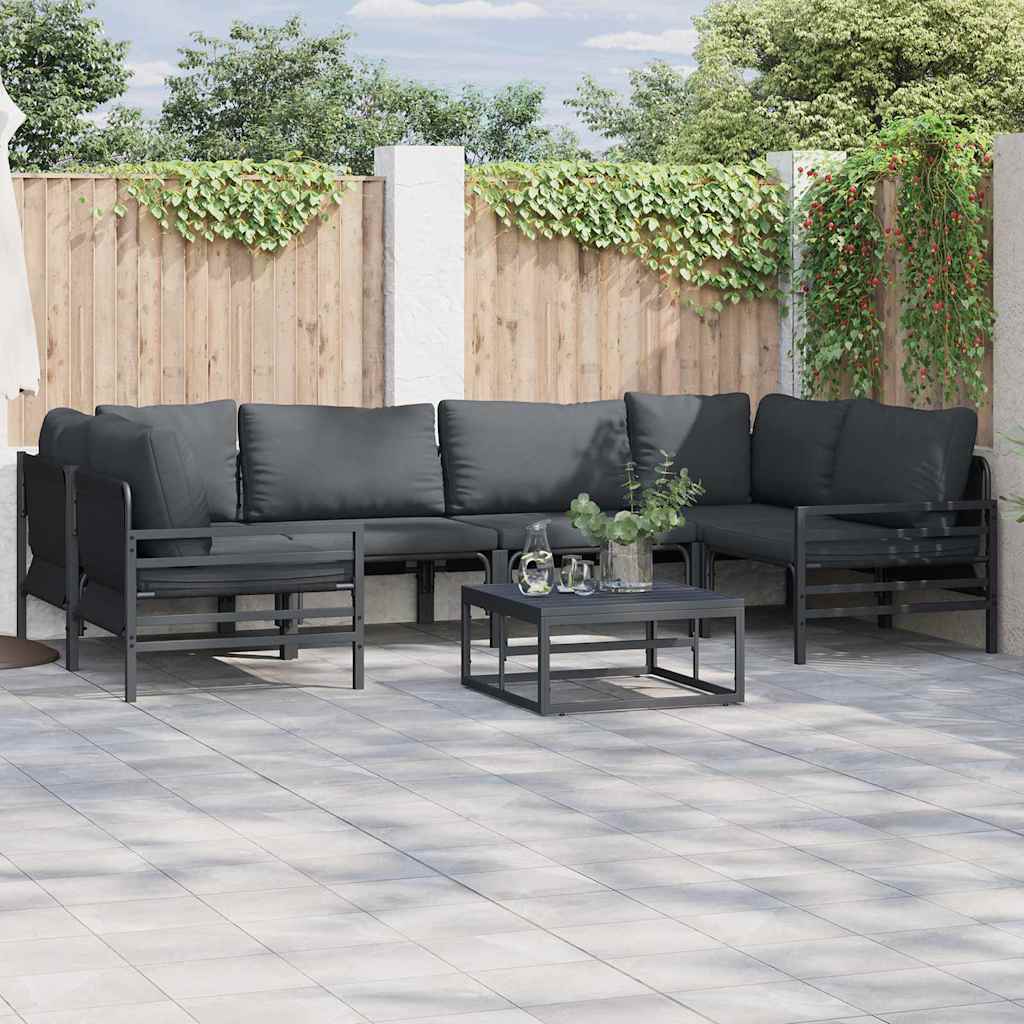 Garden Sofa Set with Cushion 6 pcs Black Steel