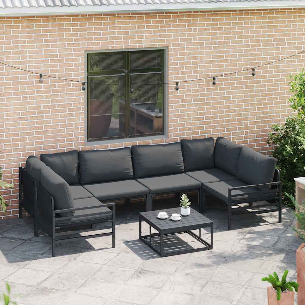 Garden Sofa Set with Cushion 6 pcs Black Steel