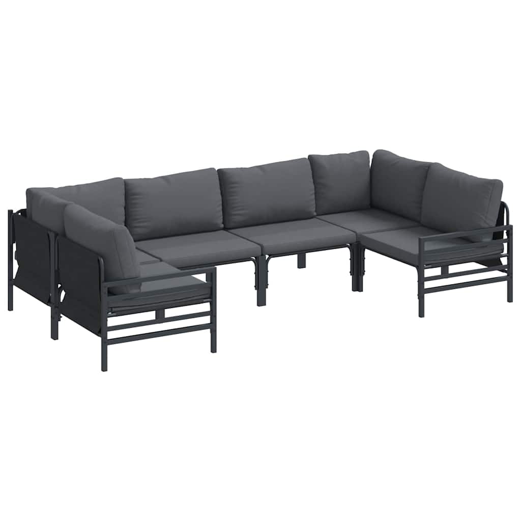 Garden Sofa Set with Cushion 6 pcs Black Steel