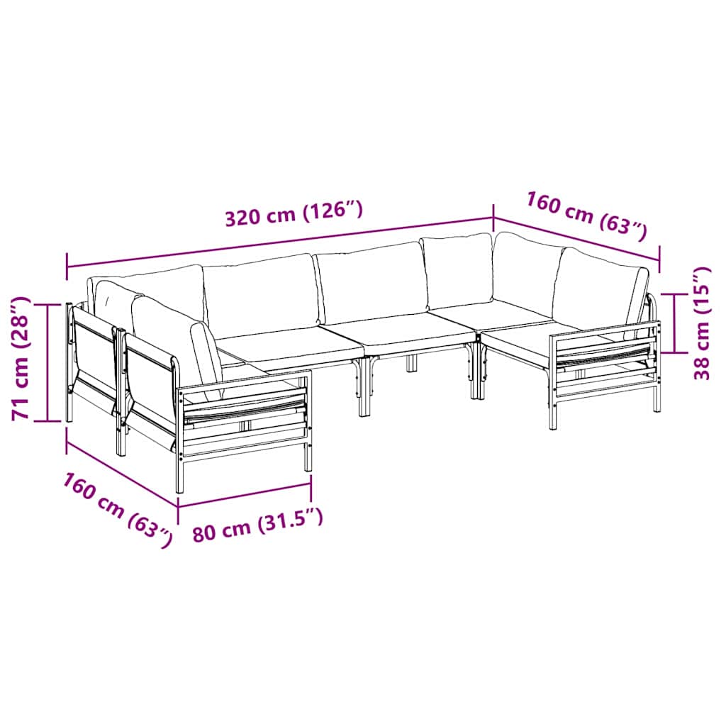 Garden Sofa Set with Cushion 6 pcs Black Steel