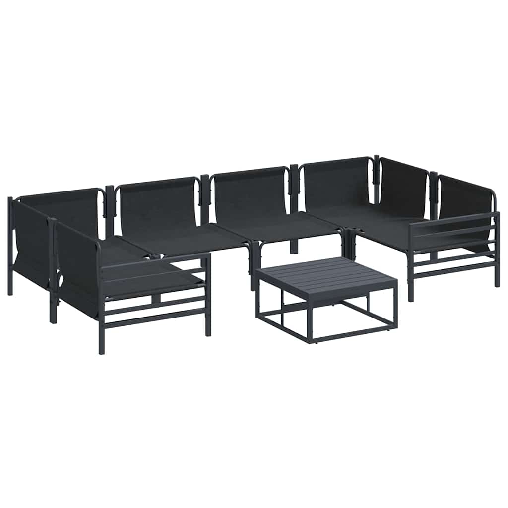 Garden Sofa Set with Cushion 7 pcs Black Steel