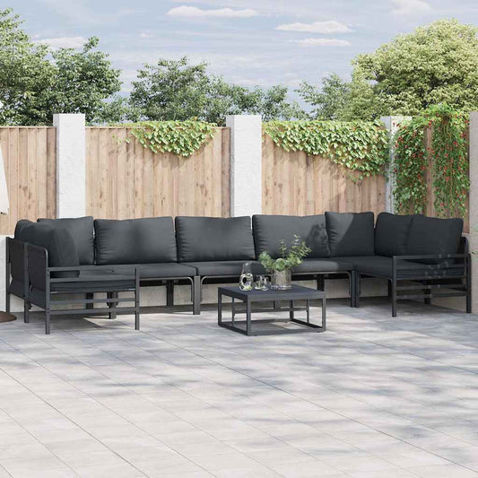 Garden Sofa Set with Cushion 7 pcs Black Steel