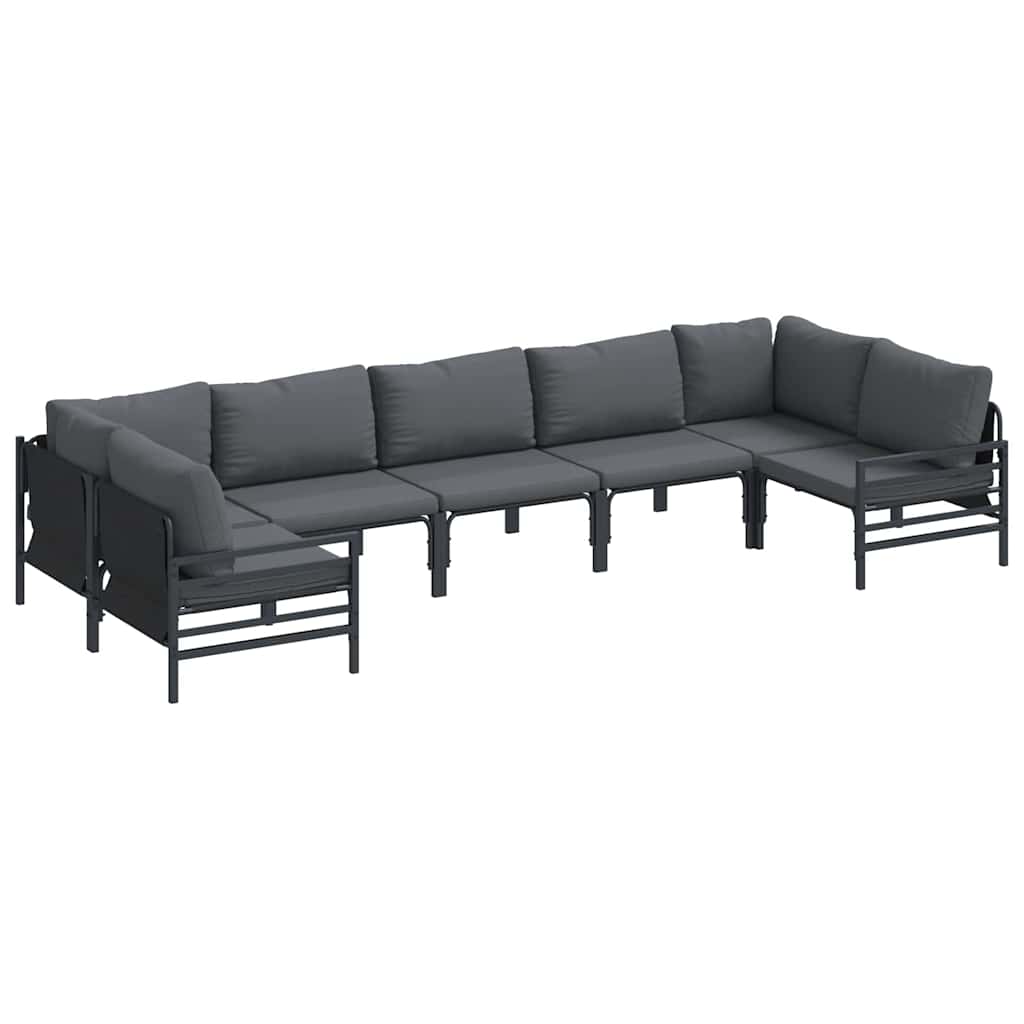 Garden Sofa Set with Cushion 7 pcs Black Steel