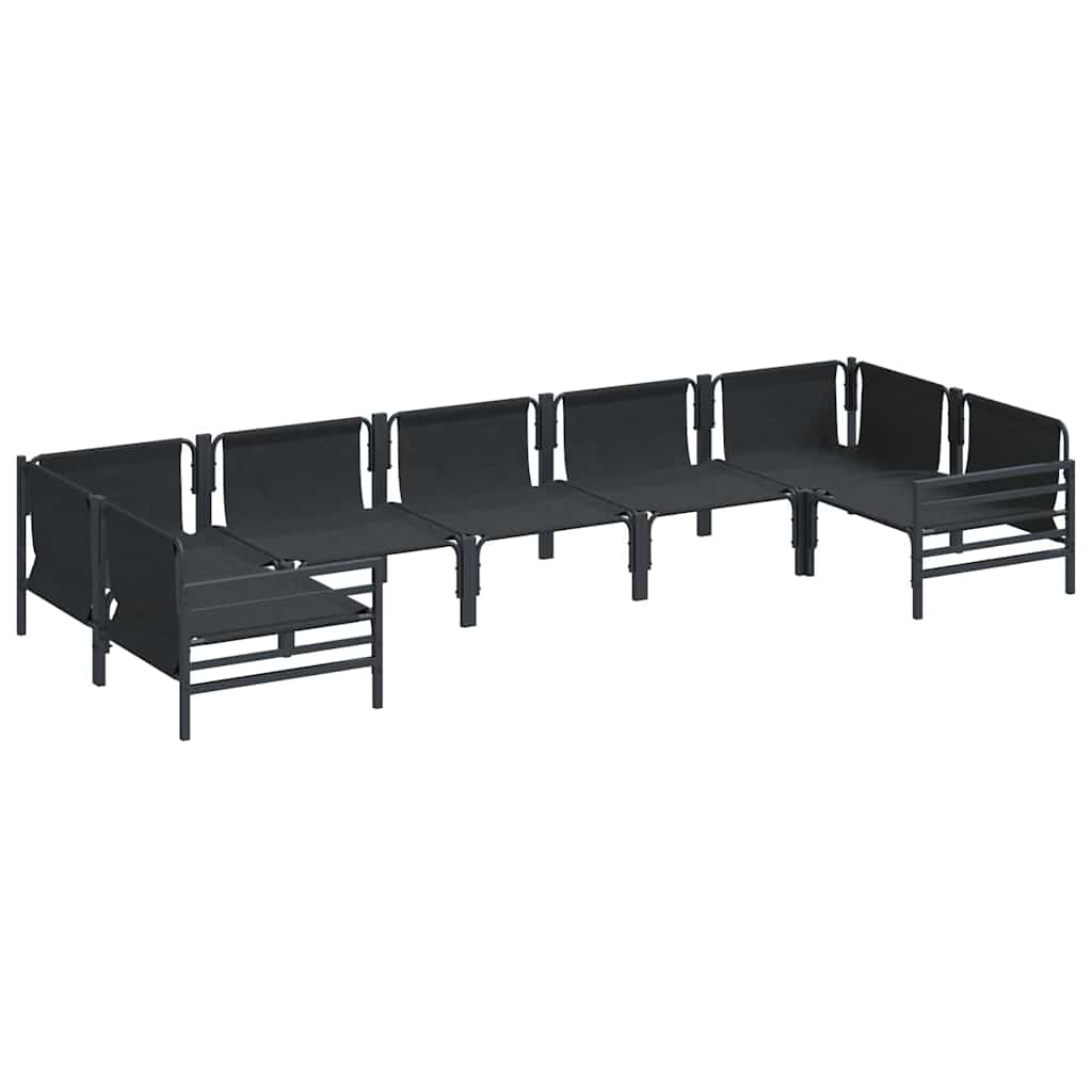 Garden Sofa Set with Cushion 7 pcs Black Steel
