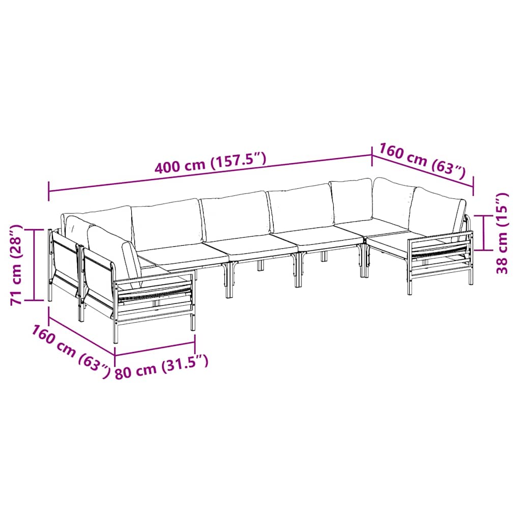 Garden Sofa Set with Cushion 7 pcs Black Steel