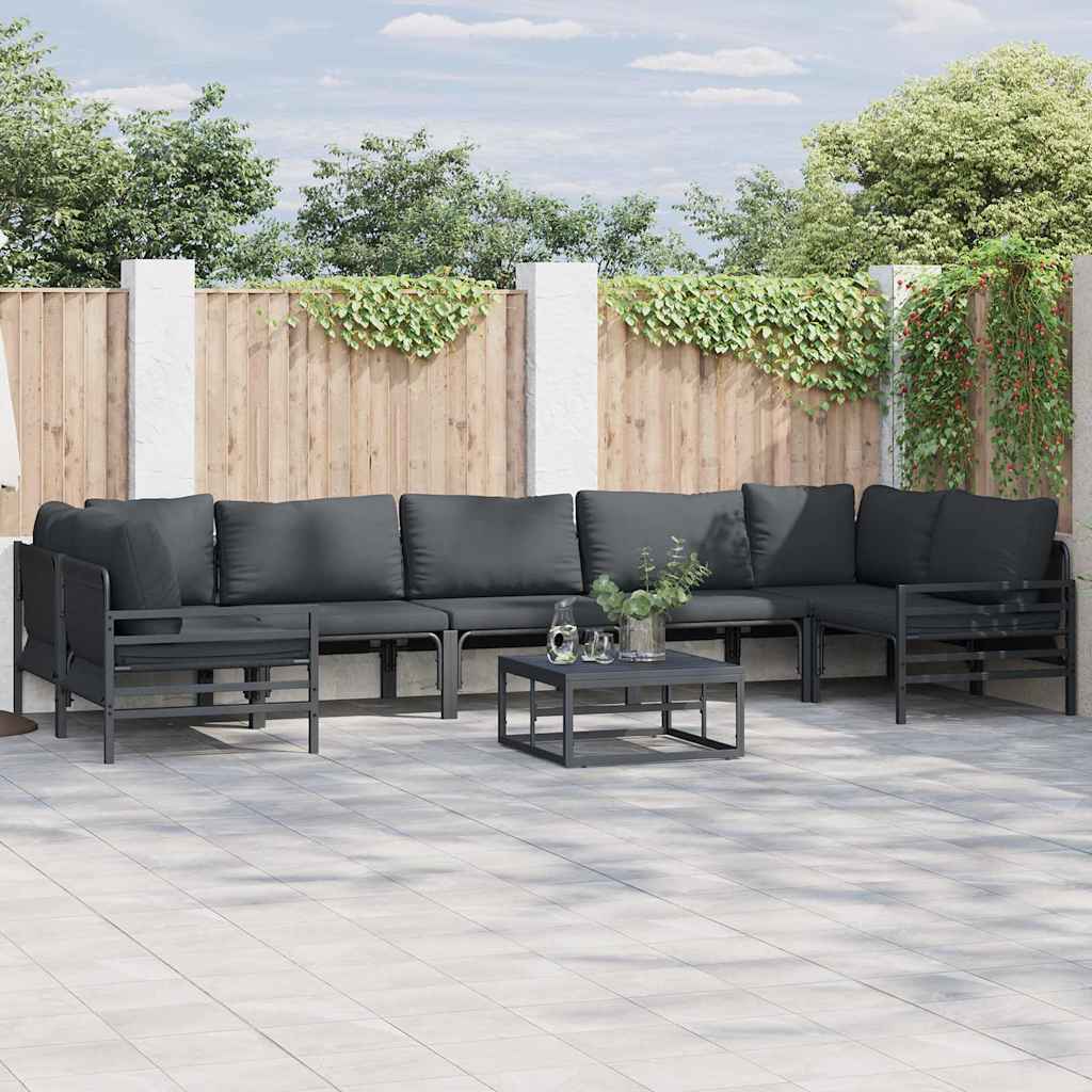 Garden Sofa Set with Cushion 8 pcs Black Steel