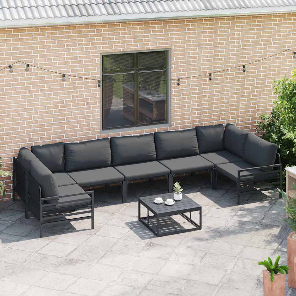 Garden Sofa Set with Cushion 8 pcs Black Steel