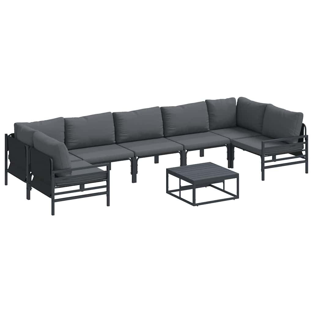 Garden Sofa Set with Cushion 8 pcs Black Steel
