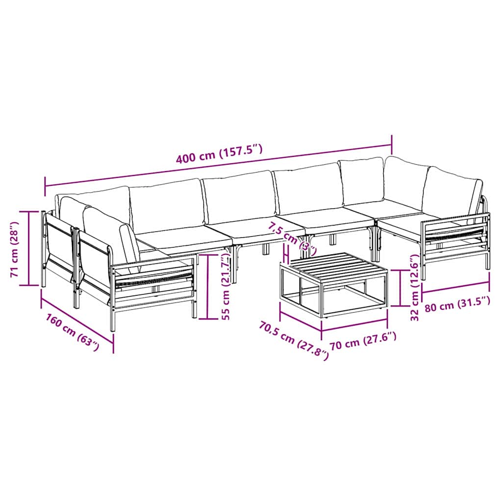 Garden Sofa Set with Cushion 8 pcs Black Steel