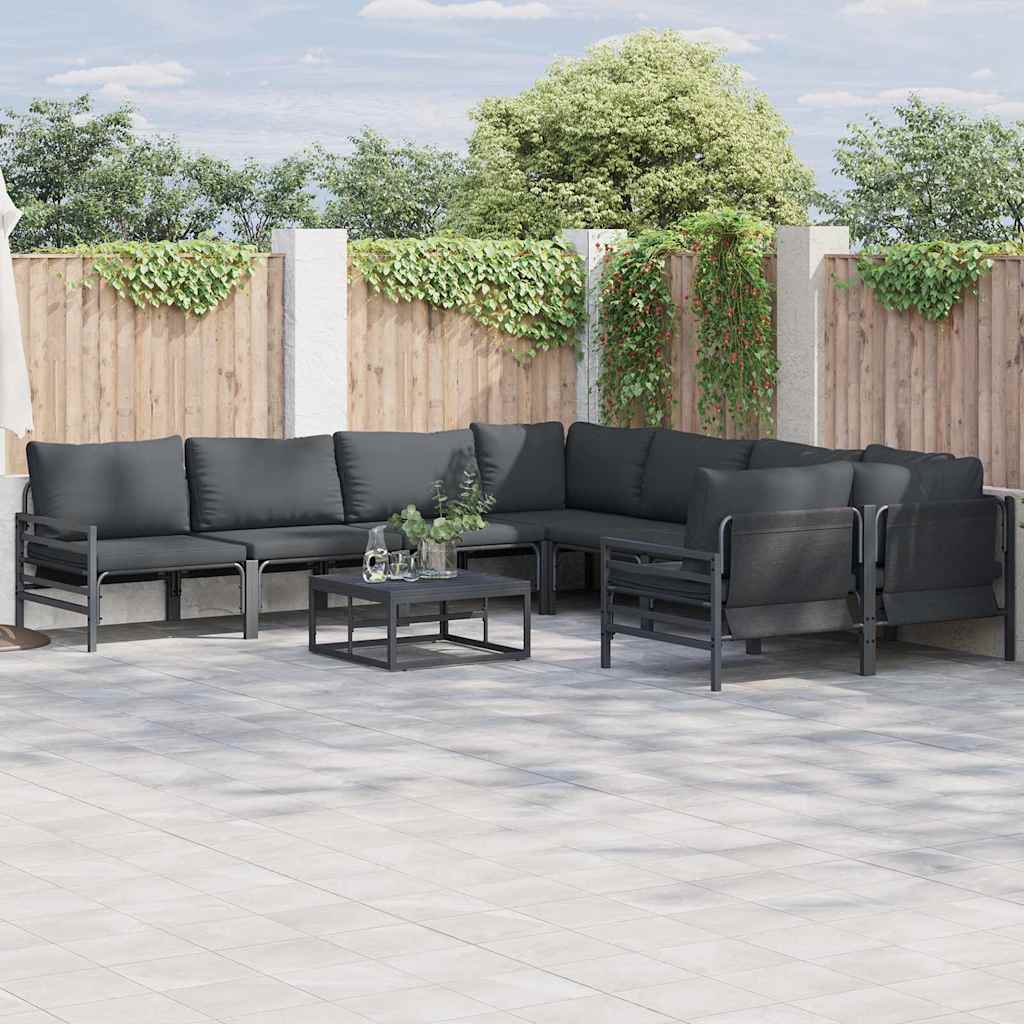 Garden Sofa Set with Cushion 8 pcs Black Steel