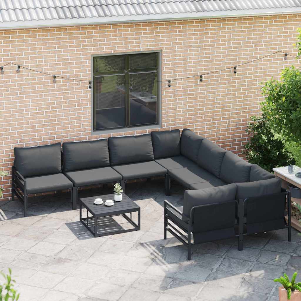 Garden Sofa Set with Cushion 8 pcs Black Steel