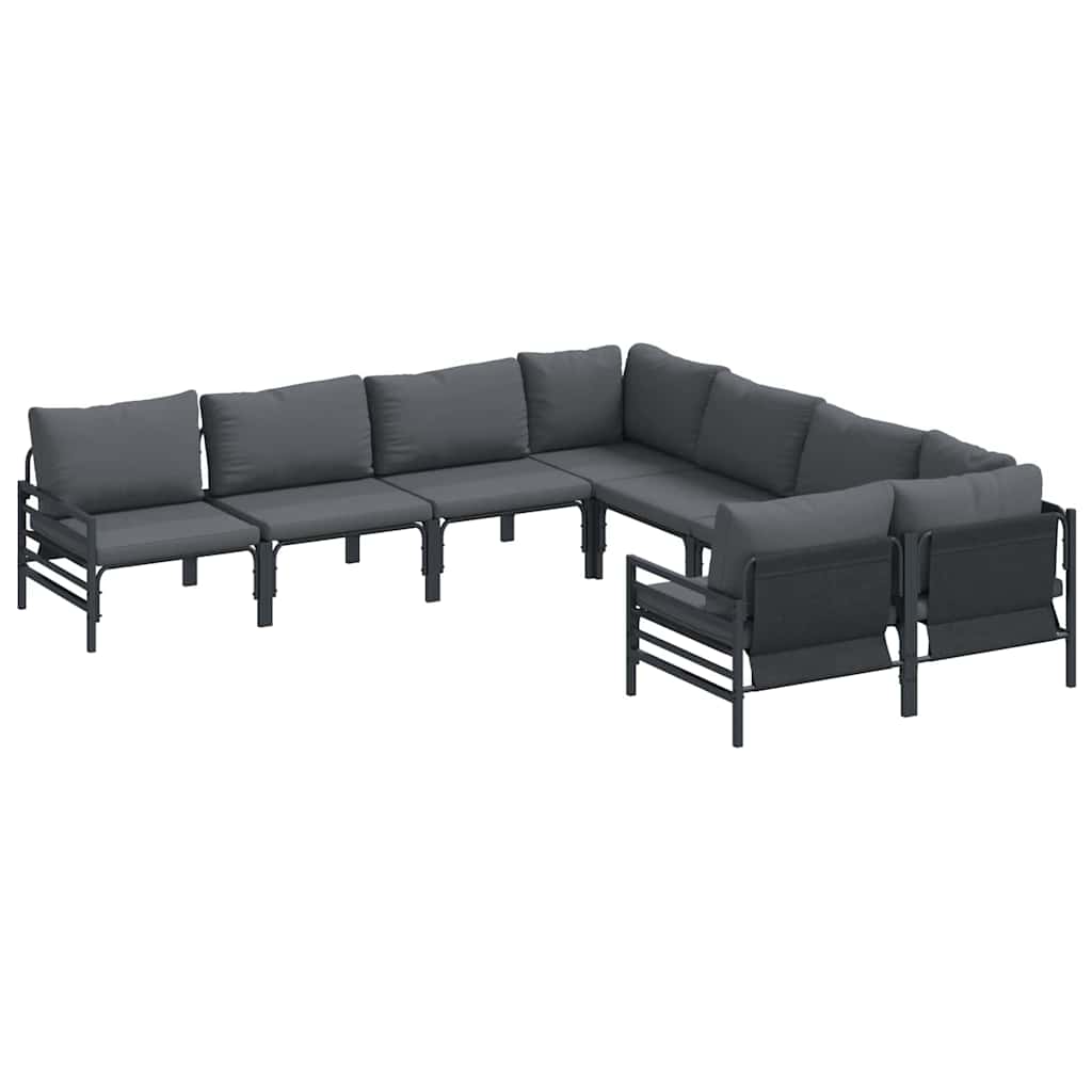 Garden Sofa Set with Cushion 8 pcs Black Steel